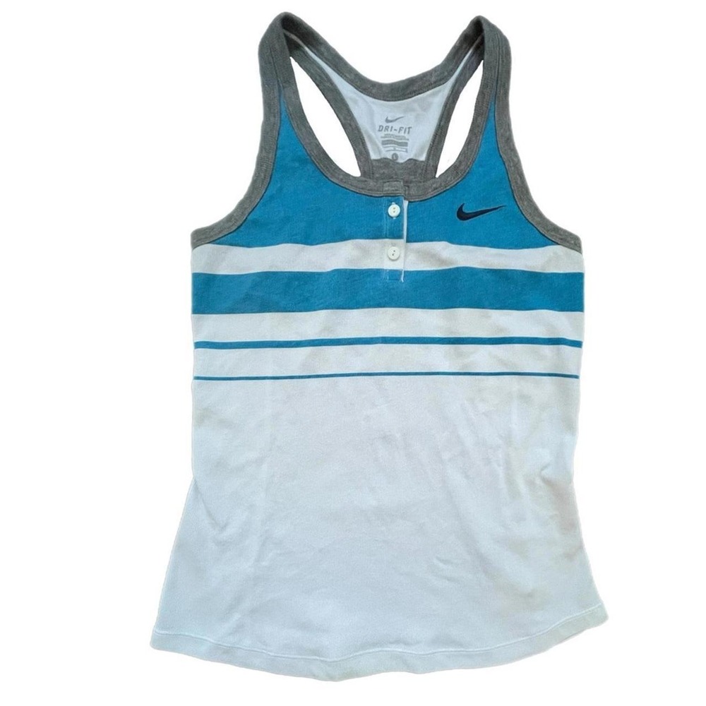 Nike Tank Top Blue White Striped Dri-FIT Henley Racerback Large